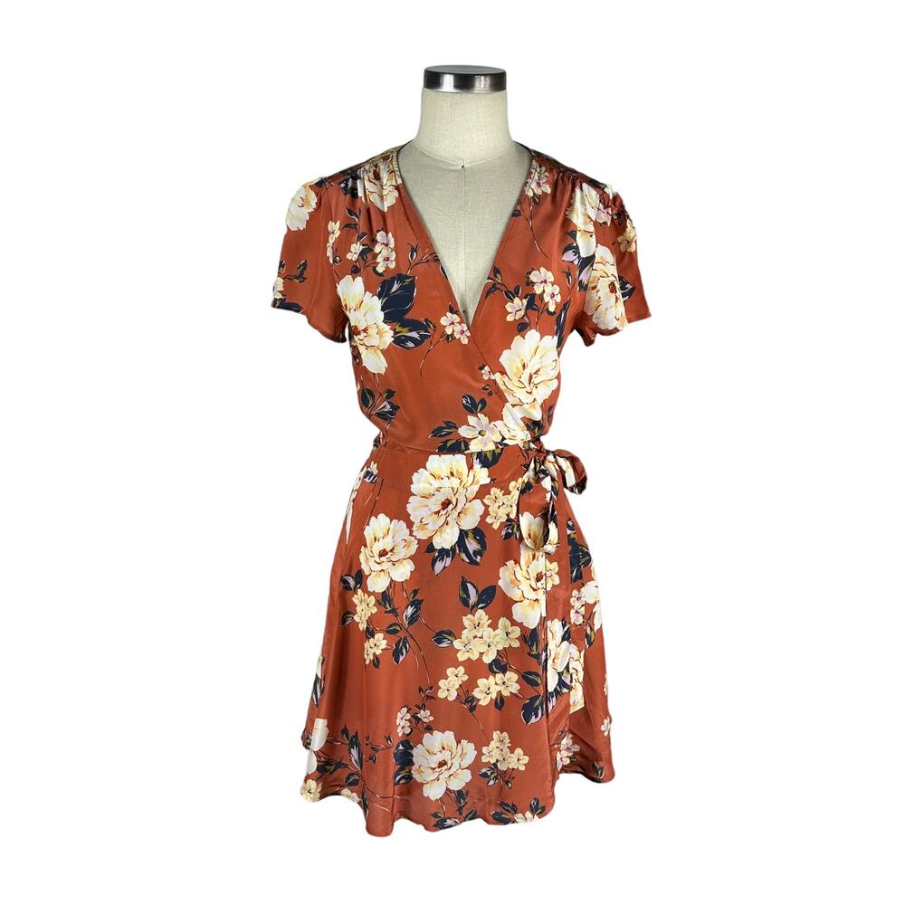 YUMI KIM Kennedy Floral Mini‎ Wrap Dress Honey Rose Rust Size Small NWT Earthy